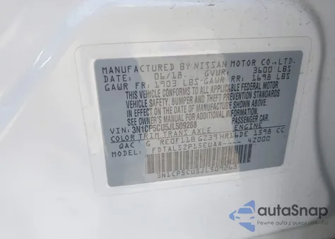 2018 Nissan Kicks Sv from USA, damaged, VIN 3N1CP5CU5JL509268